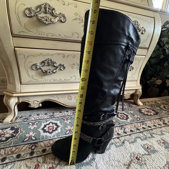 Not Rated Stacey High Harness Slouchy Boots Rhinestone Straps And Buckles - Picture 15 of 16